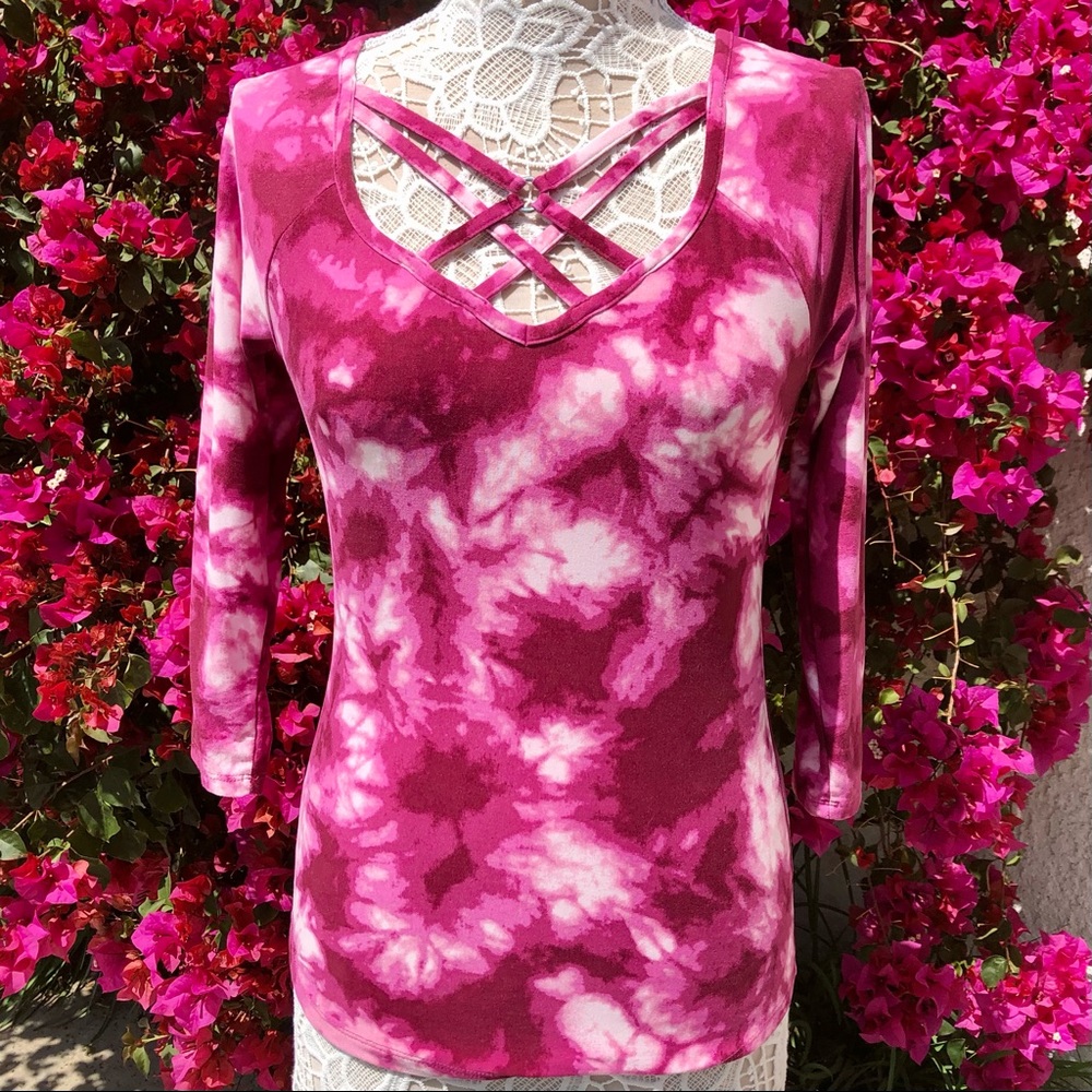 No Boundaries Tie Die Long Sleeve Fuchsia Top